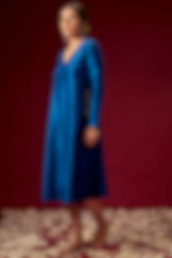 Dark Midnight Blue Hand Embroidered Summer Dress by MASUMI MEWAWALLA at Pernia's Pop Up Shop