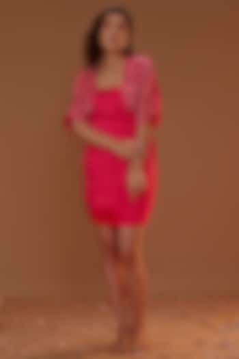 Hot Pink Mini Dress With Jacket by MASUMI MEWAWALLA