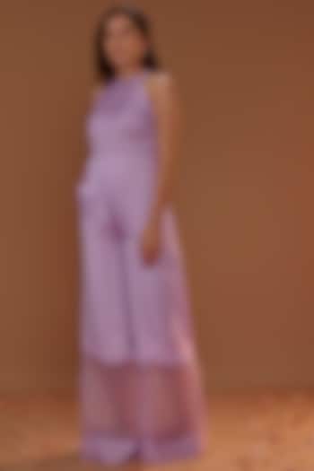 Lilac Halter Neck Jumpsuit by MASUMI MEWAWALLA