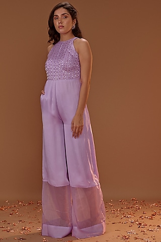 Lilac Halter Neck Jumpsuit by MASUMI MEWAWALLA