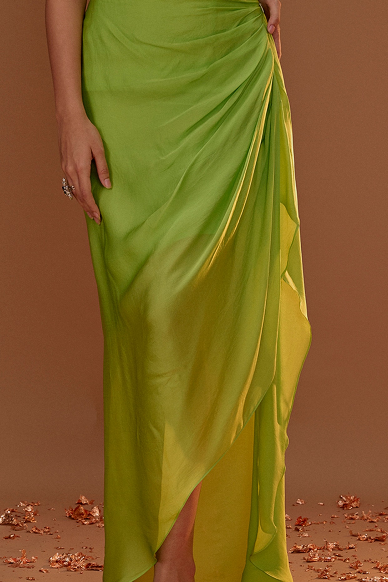 Masumi Mewawalla Dhoti Skirt Set Green Satin Organza Dhoti Skirt Set for Women at Pernia s Pop Up Shop
