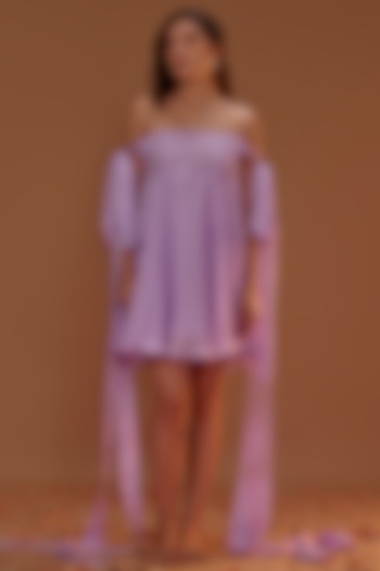 Lilac Satin Organza Mini Dress by MASUMI MEWAWALLA