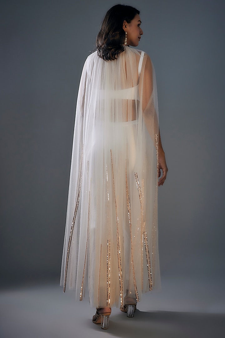 White Net Hand Embroidered Tunic Set by MASUMI MEWAWALLA at Pernia's Pop Up Shop