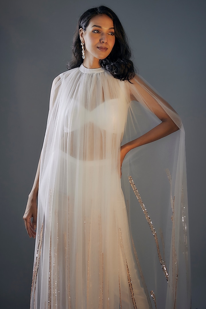 White Net Hand Embroidered Tunic Set by MASUMI MEWAWALLA at Pernia's Pop Up Shop
