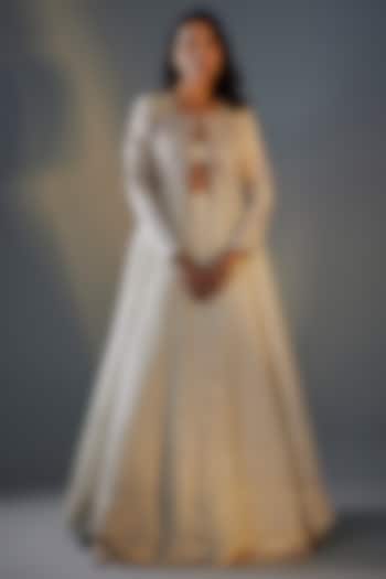 Beige Tissue Hand & Machine Embroidered Jacket Wedding Lehenga Set by MASUMI MEWAWALLA at Pernia's Pop Up Shop