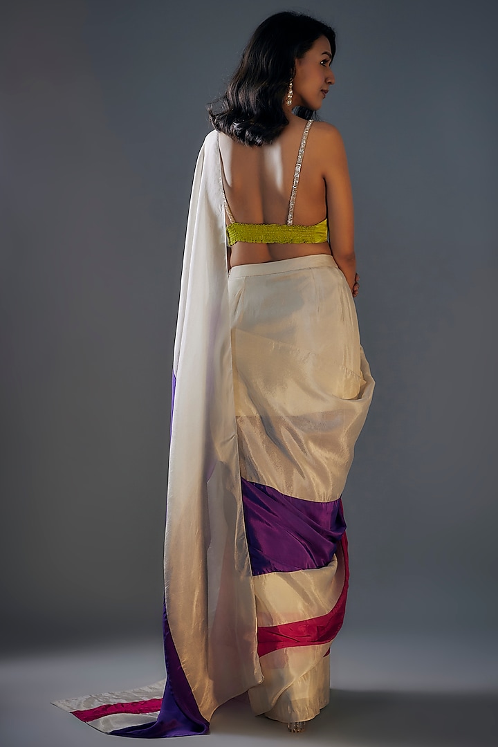 Multi-Colored Tissue Block Printed Party Wear Saree Set by MASUMI MEWAWALLA at Pernia's Pop Up Shop