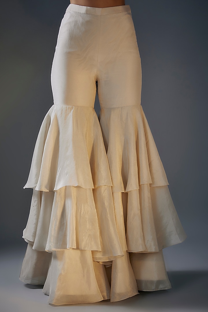 Beige Tissue Crepe Party Wear Sharara Set by MASUMI MEWAWALLA at Pernia's Pop Up Shop