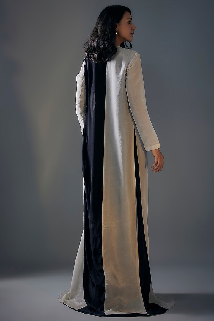 Black Mashru & Net Draped Skirt Set by MASUMI MEWAWALLA at Pernia's Pop Up Shop
