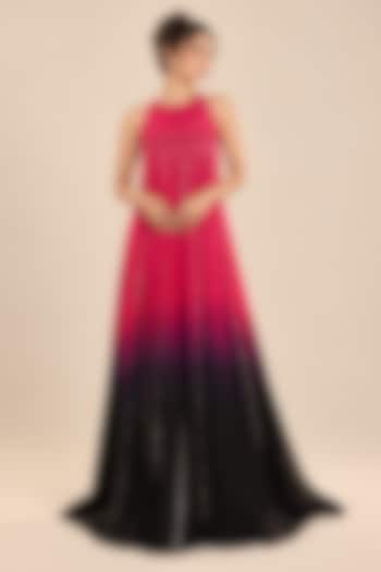 Hot Pink & Black Ombre Satin Organza Engagement Gown by Masumi Mewawalla at Pernia's Pop Up Shop