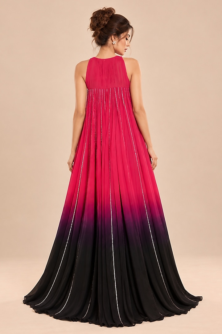 Hot Pink & Black Ombre Satin Organza Engagement Gown by Masumi Mewawalla at Pernia's Pop Up Shop