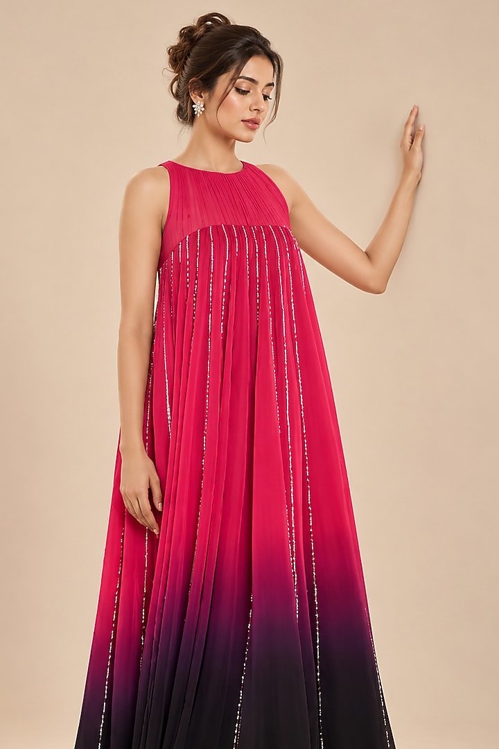 Hot Pink & Black Ombre Satin Organza Engagement Gown by Masumi Mewawalla at Pernia's Pop Up Shop