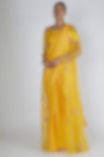 Mango Yellow Embroidered Saree Set With Jacket by MASUMI MEWAWALLA