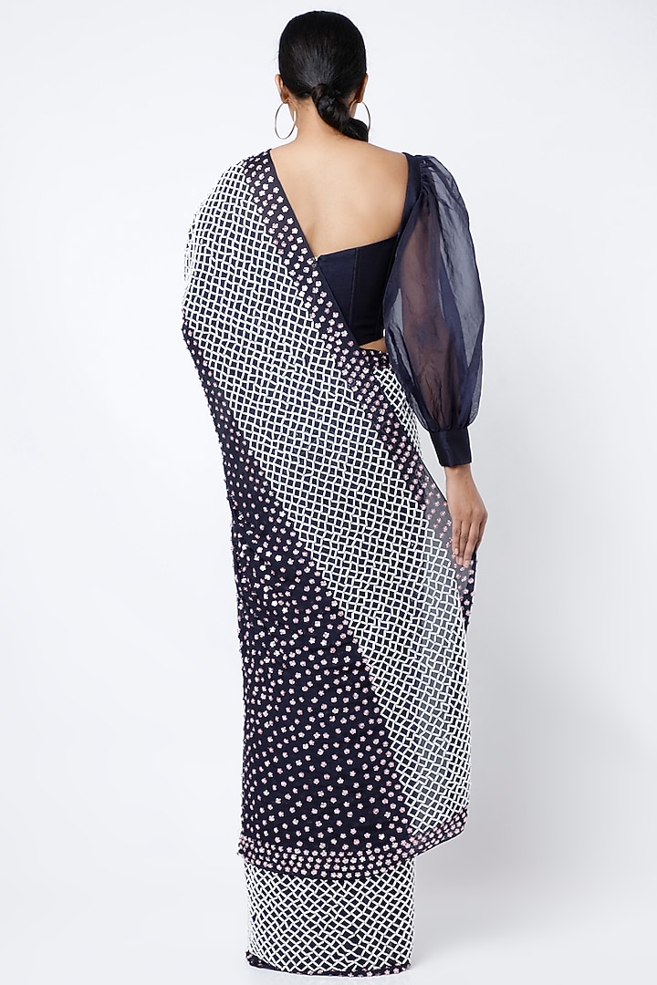 Charcoal Blue Embroidered Wedding Saree by MASUMI MEWAWALLA at Pernia's Pop Up Shop