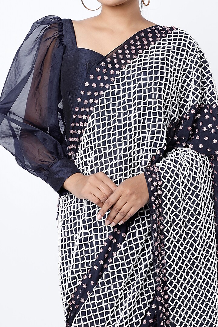 Charcoal Blue Embroidered Wedding Saree by MASUMI MEWAWALLA at Pernia's Pop Up Shop