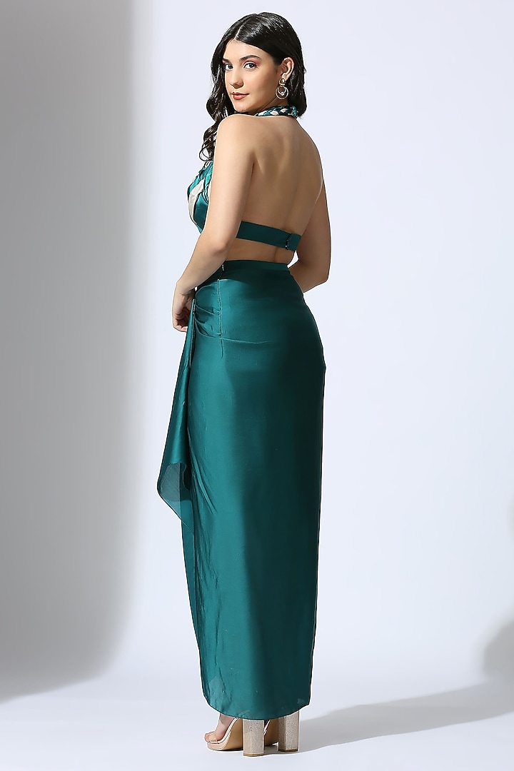 Teal Green Natural Crepe & Tissue Draped Skirt Set by MASUMI MEWAWALLA at Pernia's Pop Up Shop