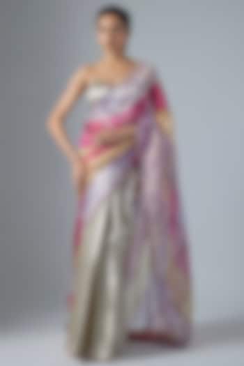 Multi-Colored Tissue Aari Embroidered Wedding Saree Set by Masumi Mewawalla at Pernia's Pop Up Shop