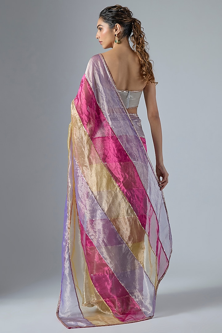 Multi-Colored Tissue Aari Embroidered Wedding Saree Set by Masumi Mewawalla at Pernia's Pop Up Shop