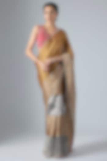 Multi-Colored Handwoven Jacquard Tissue Aari Embroidered Wedding Saree Set by Masumi Mewawalla at Pernia's Pop Up Shop