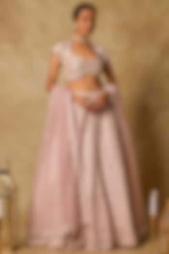 Dusty Pink Tulle Embroidered Bridal Lehenga Set by MASUMI MEWAWALLA at Pernia's Pop Up Shop