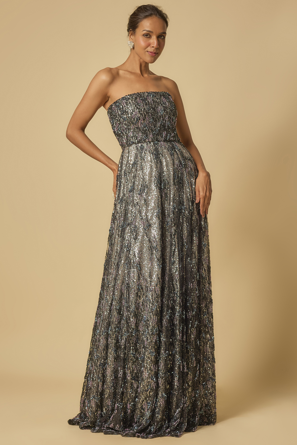 Black & Silver Tulle Embroidered Corset Gown by MASUMI MEWAWALLA at Pernia's Pop Up Shop
