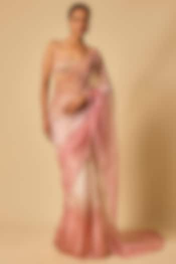 Multi-Colored Ombre Paper Tissue Embroidered Pre-Stitched Wedding Saree Set by MASUMI MEWAWALLA at Pernia's Pop Up Shop