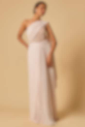 Baby Pink Georgette & Mashru Embroidered Corset Wedding Gown Saree by MASUMI MEWAWALLA at Pernia's Pop Up Shop