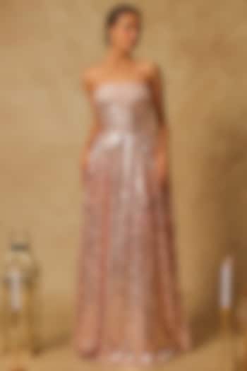 Baby Pink Mashru Silk Sequins Embroidered Corset Bridal Gown by MASUMI MEWAWALLA at Pernia's Pop Up Shop