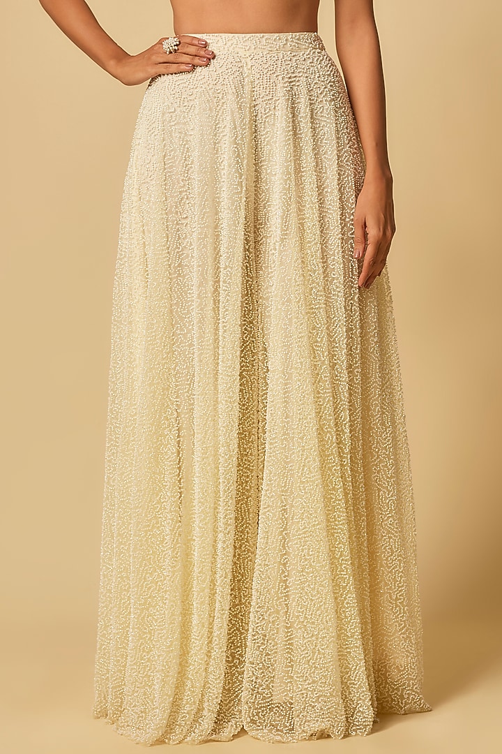Yellow Tulle Embroidered Gharara Set by MASUMI MEWAWALLA at Pernia's Pop Up Shop