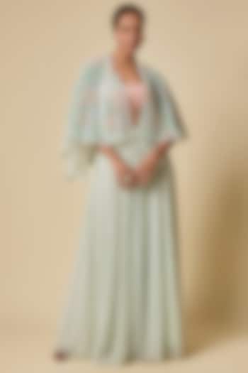 Mint Green Tulle Gharara Set by MASUMI MEWAWALLA at Pernia's Pop Up Shop