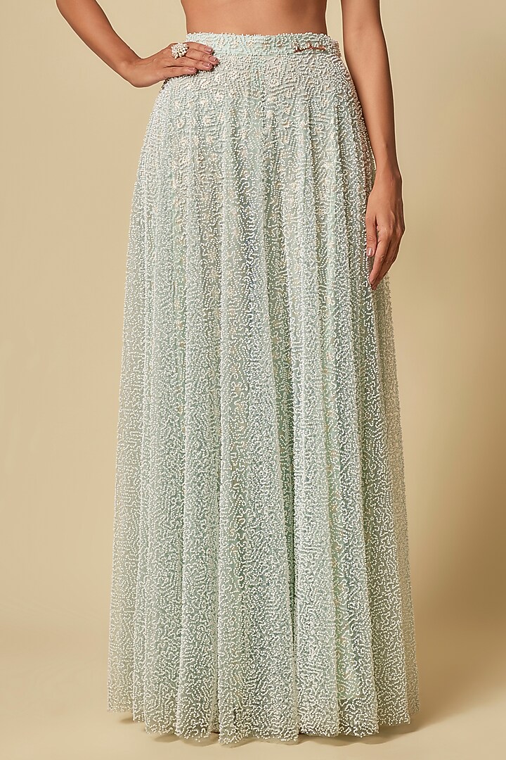Mint Green Tulle Gharara Set by MASUMI MEWAWALLA at Pernia's Pop Up Shop