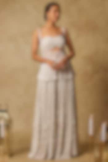 Grey Georgette Embroidered Gharara Set by MASUMI MEWAWALLA at Pernia's Pop Up Shop