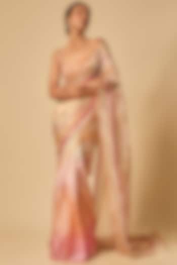 Multi-Colored Ombre Glass Organza Embroidered Pre-Stitched Wedding Saree Set by MASUMI MEWAWALLA at Pernia's Pop Up Shop