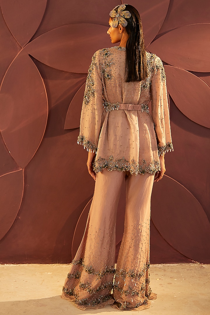 Dusty Rose Hand Embroidered Jacket Set by Parul & Preyanka at Pernia's Pop Up Shop