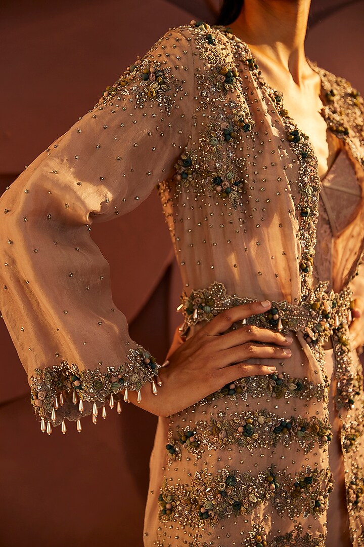 Dusty Rose Hand Embroidered Jacket Set by Parul & Preyanka at Pernia's Pop Up Shop