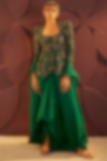 Emerald Green Silk Organza Skirt Set by Parul & Preyanka