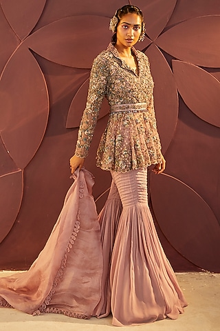 Lilac Silk Organza Sharara Set by Parul & Preyanka
