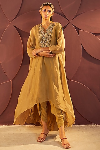 Olive Hand Embroidered Kaftan Set by Parul & Preyanka