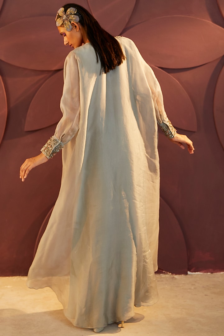 Powder Blue Hand Embroidered Kaftan Set by Parul & Preyanka at Pernia's Pop Up Shop