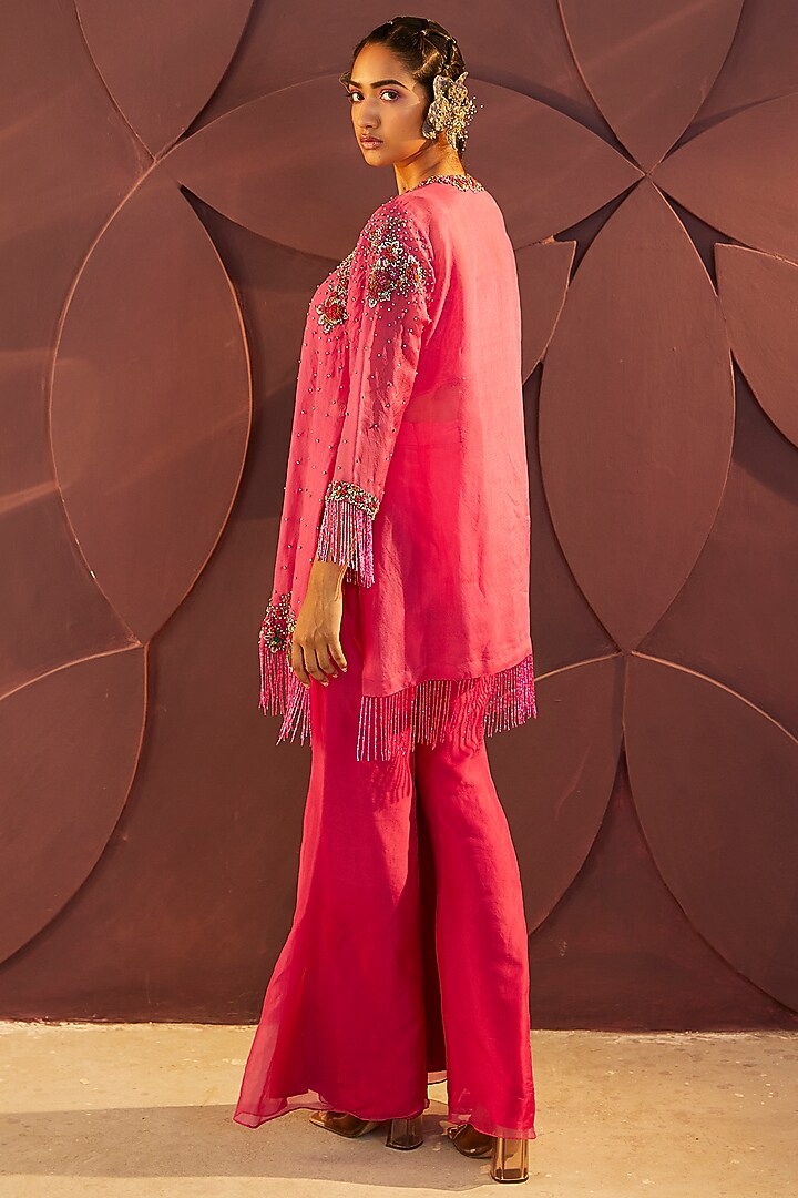 Fuchsia Silk Organza Pant Set by Parul & Preyanka at Pernia's Pop Up Shop