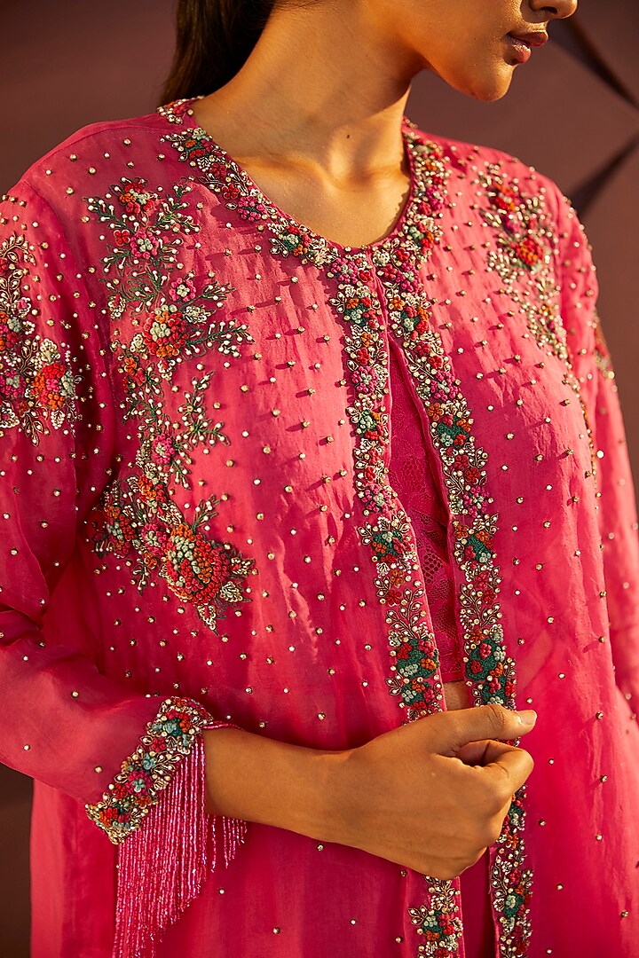 Fuchsia Silk Organza Pant Set by Parul & Preyanka at Pernia's Pop Up Shop