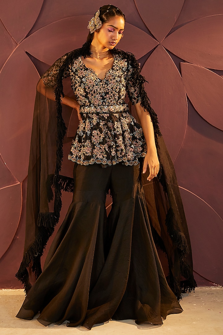 Black Organza Bridal Sharara Set by Parul & Preyanka at Pernia's Pop Up Shop