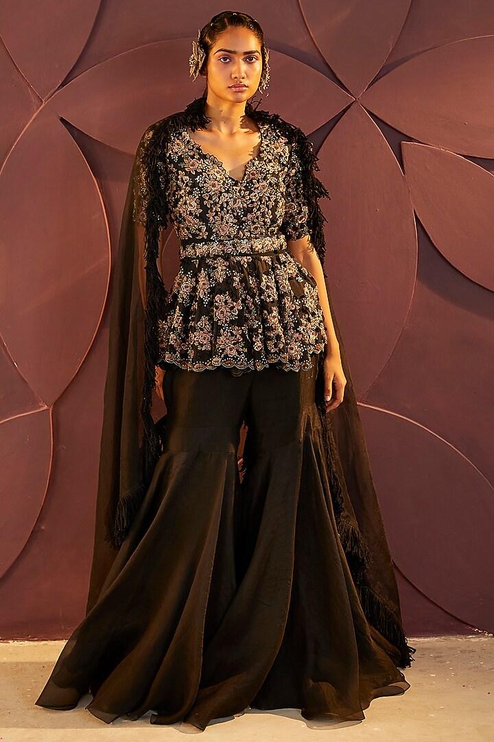 Black Organza Bridal Sharara Set by Parul & Preyanka at Pernia's Pop Up Shop