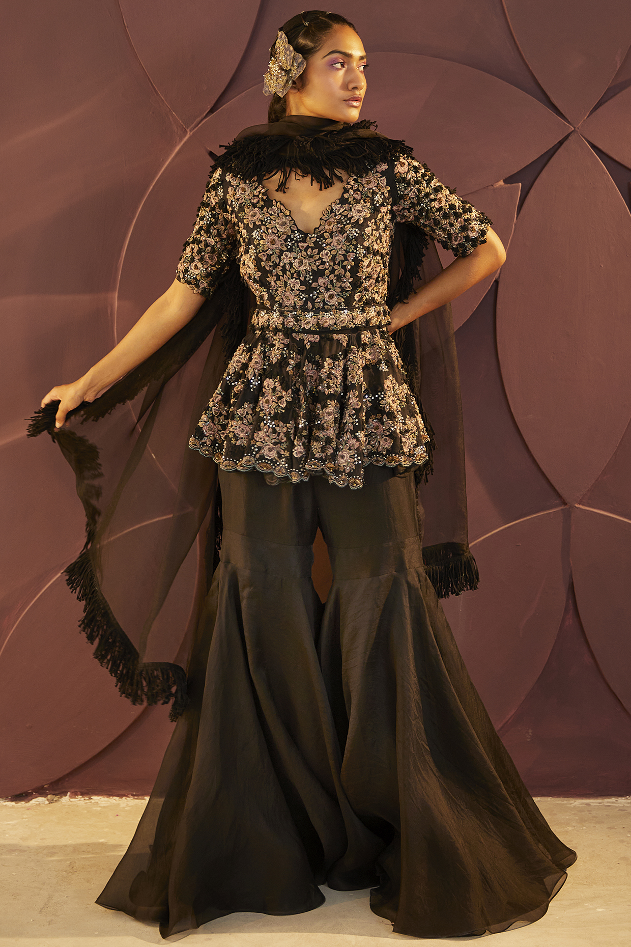 Black Organza Bridal Sharara Set by Parul & Preyanka at Pernia's Pop Up Shop