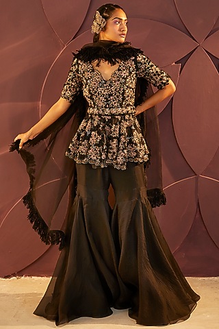 Black Organza Sharara Set by Parul & Preyanka