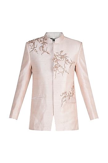 Light Blush Pink Embroidered Bandhgala Jacket Design By Pink Peacock Couture Men At Pernia S Pop Up Shop A bandhgala jodhpuri suit is the perfect outfit for royal weddings and events.