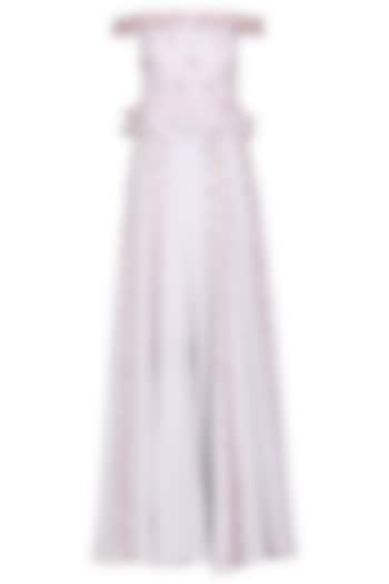 Lilac Embroidered Slit Skirt with Crop Top by MASUMI MEWAWALLA