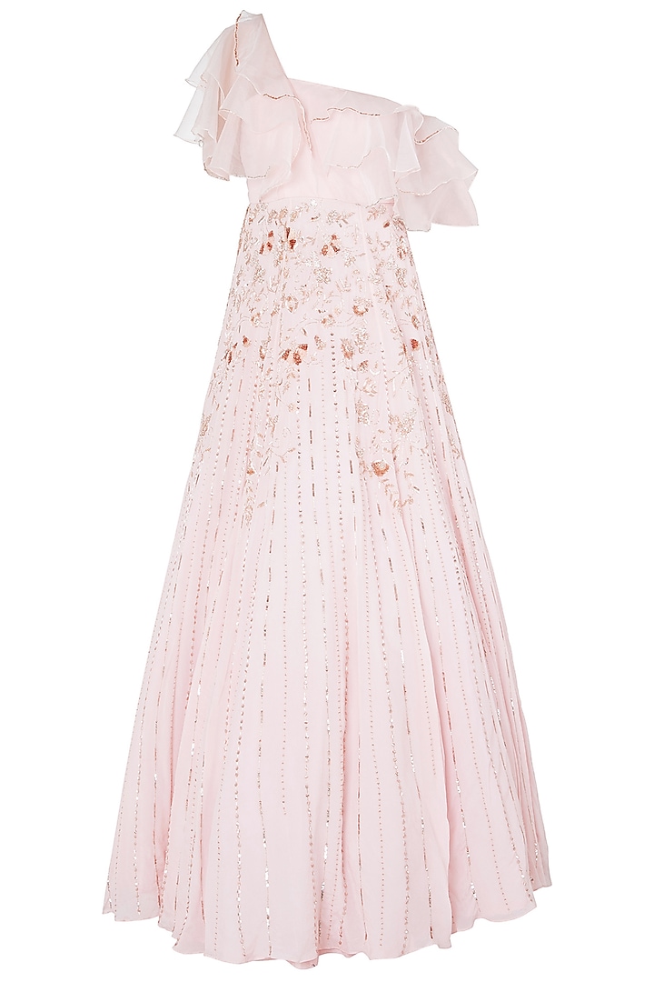 Pink layered embroidered gown available only at Pernia's Pop Up Shop. 2023