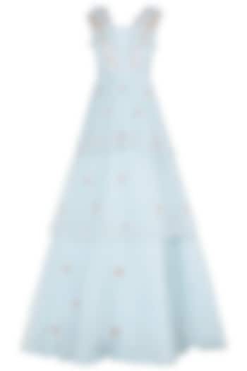 Powder Blue Layered Embroidered Gown by MASUMI MEWAWALLA