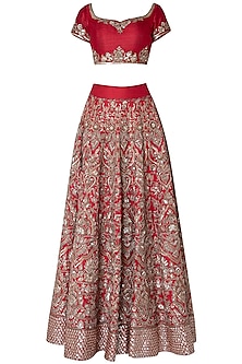 Red embroidered lehenga set available only at Pernia's Pop Up Shop. 2024