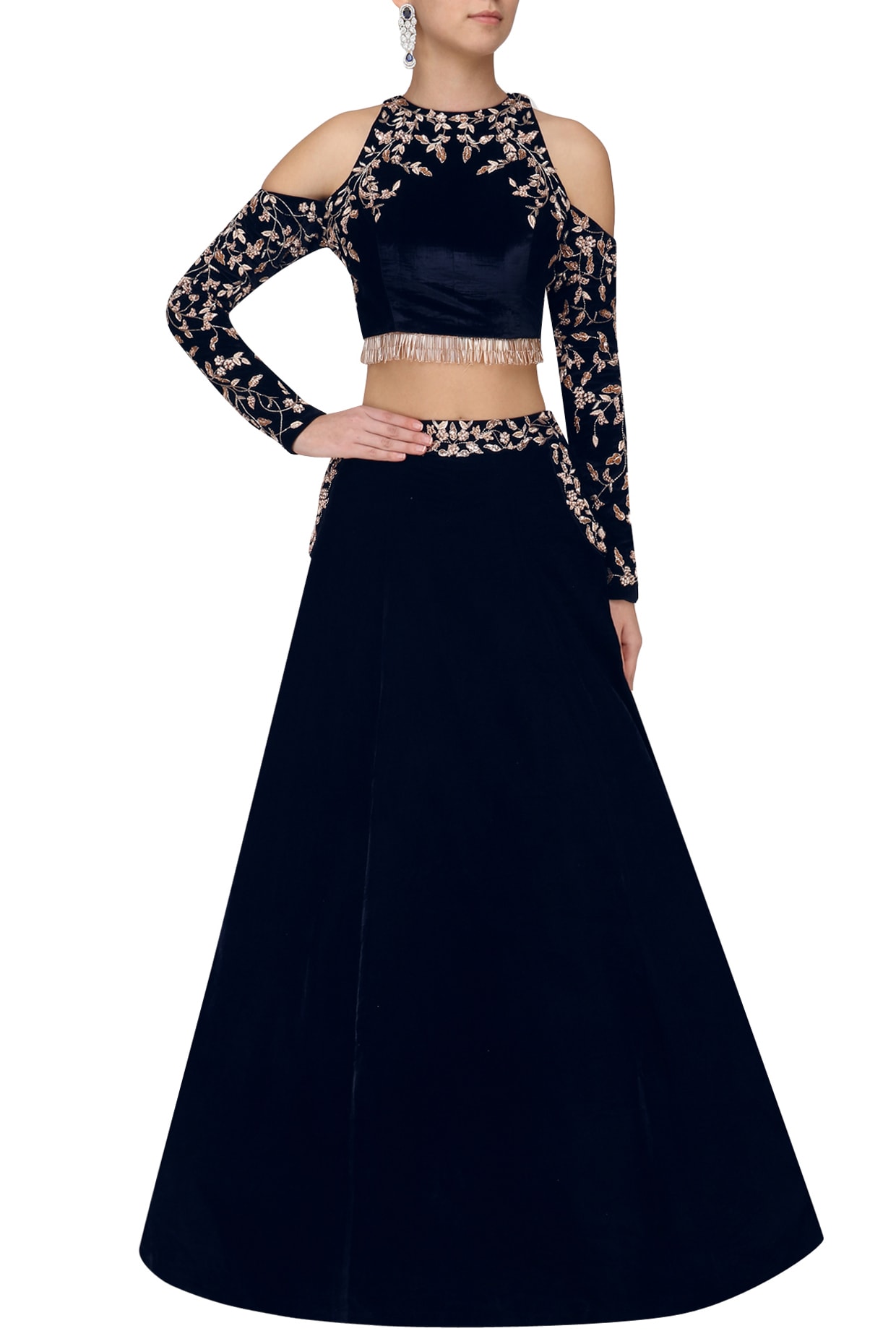 Cold shoulder crop shop top and skirt